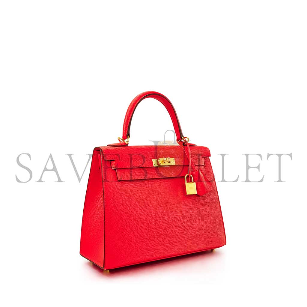 HERMÈS ROUGE DE COEUR EPSOM KELLY 25 SELLIER GOLD HARDWARE (25*17*7cm)